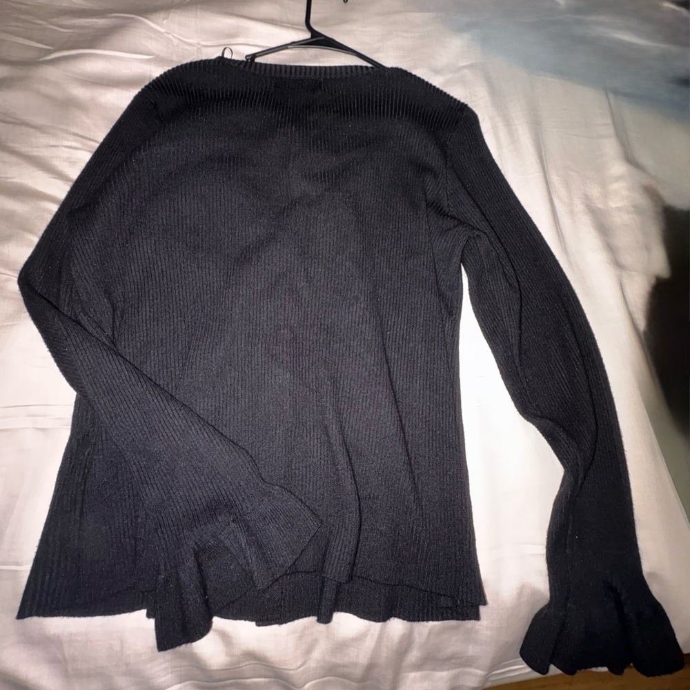 Black Button-Up Ribbed Cardigan - Picture 2 of 3